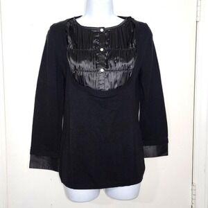 Vintage 90s MAX EDITION Size Medium Black Layered Look Satin Bib Sweater